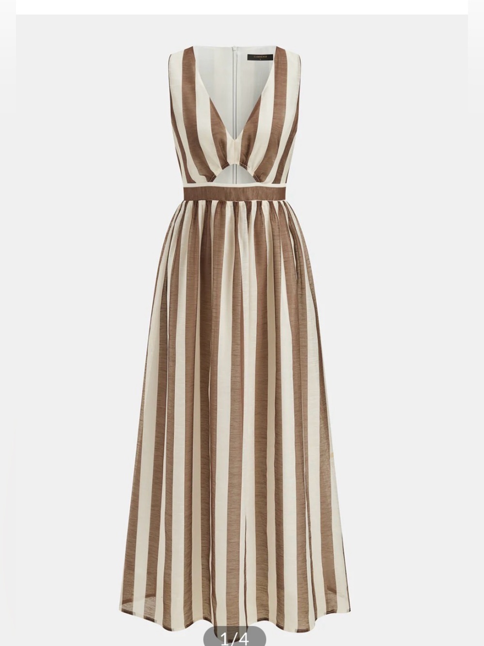 COMMENSE Striped Brown and Cream Maxi Dress with Cutout Waist - Picture 3 of 11